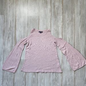 American Eagle Cold Shoulder Bell Sleeve Sweater Heathered Pink Round Neck Sz XS